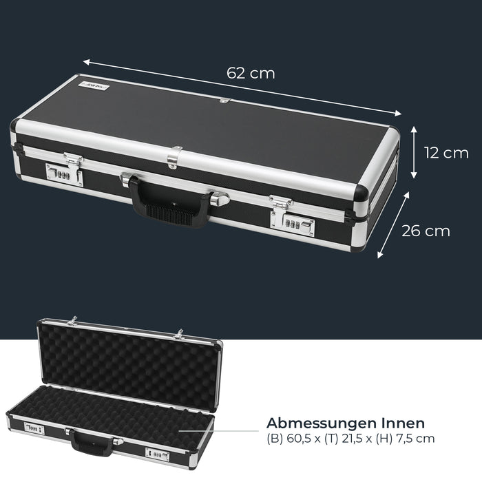 Alu Pistolenkoffer oder Kurzwaffenkoffer mit Zahlenschloss von HMF mit den Maßen 62 x 26 x 12 cm