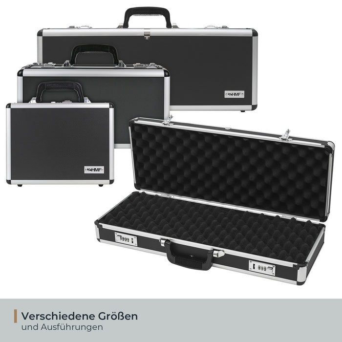 Alu Pistolenkoffer oder Kurzwaffenkoffer mit Zahlenschloss von HMF mit den Maßen 62 x 26 x 12 cm