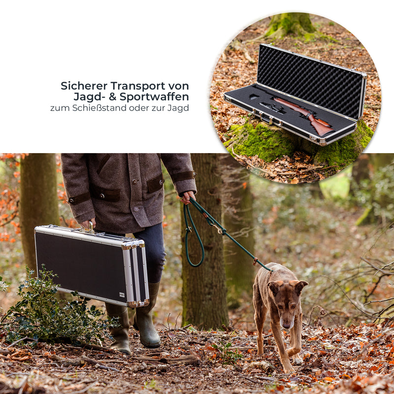 Alu Waffenkoffer oder Gewehrkoffer mit Zahlenschloss und Rasterschaumstoff von HMF mit den Maßen 82 x 36 x 12 cm