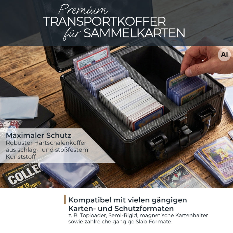 HMF Sammelkarten Aufbewahrungsbox mit 2 Fächern und 10 Trennwänden für Toploader klein in Schwarz