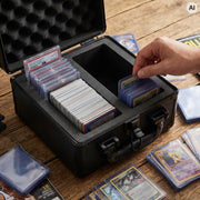 HMF Sammelkarten Aufbewahrungsbox mit 2 Fächern und 10 Trennwänden für Toploader klein in Schwarz