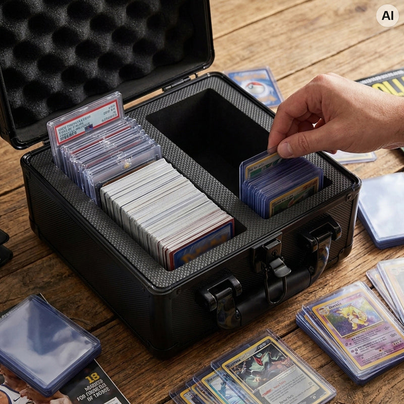 HMF Sammelkarten Aufbewahrungsbox mit 2 Fächern und 10 Trennwänden für Toploader klein in Schwarz
