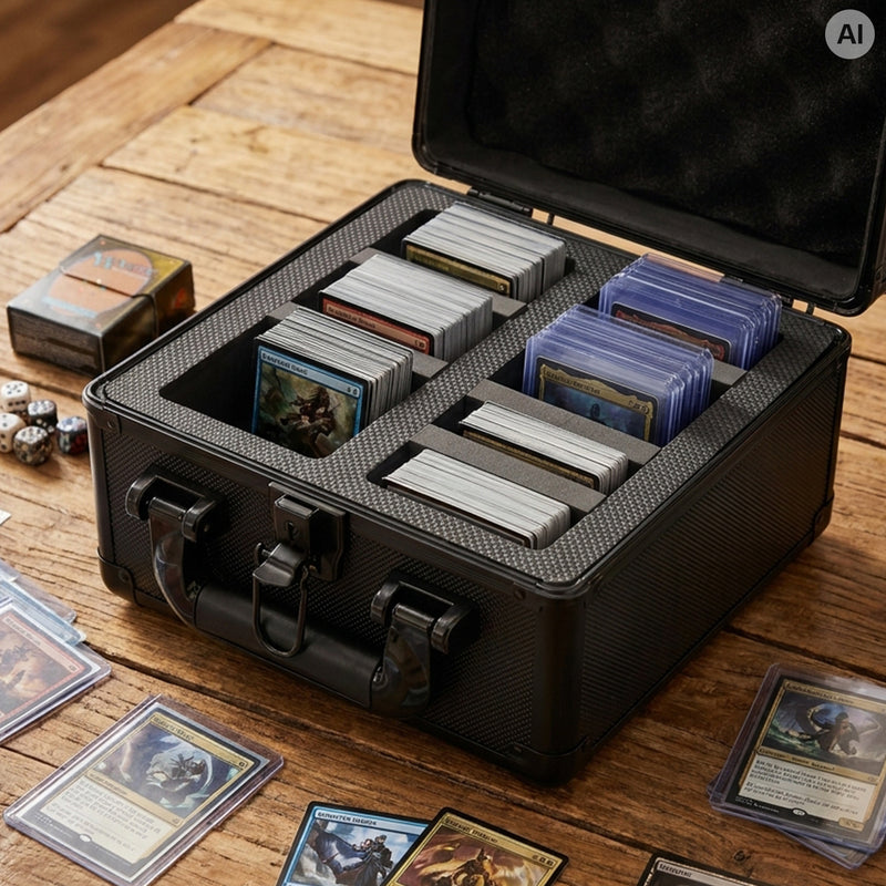 HMF Sammelkarten Aufbewahrungsbox mit 2 Fächern und 10 Trennwänden für Toploader klein in Schwarz