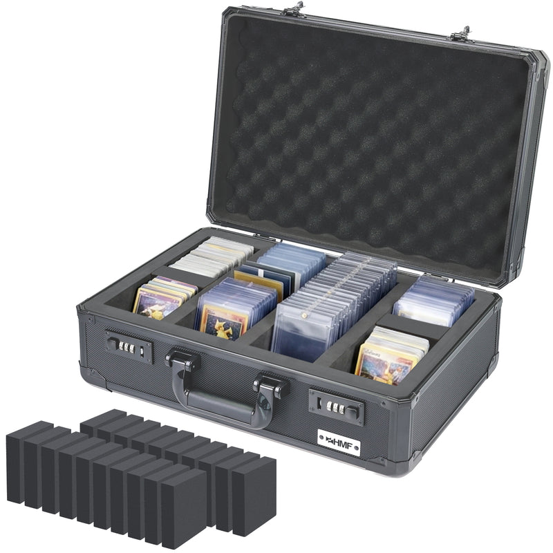HMF Sammelkarten Aufbewahrungsbox mit 4 Fächern und 20 Trennwänden für Toploader in groß in Schwarz