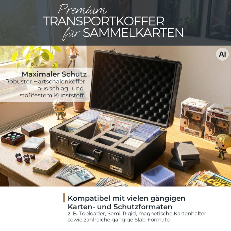 HMF Sammelkarten Aufbewahrungsbox mit 4 Fächern und 20 Trennwänden für Toploader in groß in Schwarz
