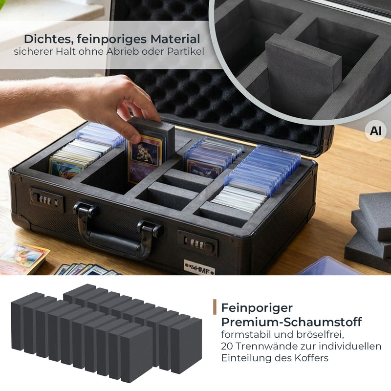 HMF Sammelkarten Aufbewahrungsbox mit 4 Fächern und 20 Trennwänden für Toploader in groß in Schwarz