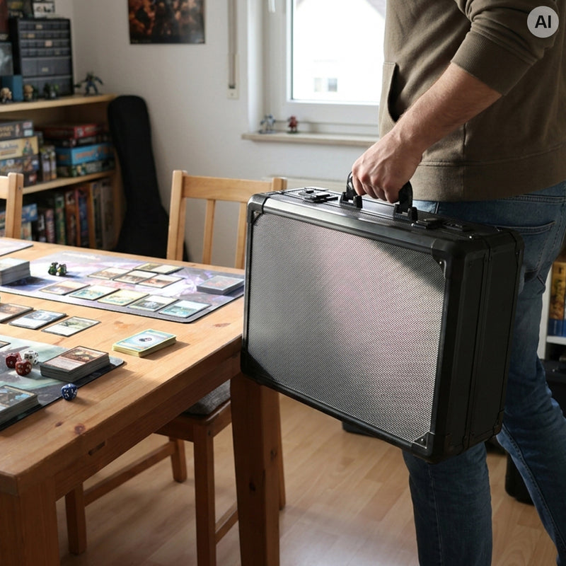 HMF Sammelkarten Aufbewahrungsbox mit 4 Fächern und 20 Trennwänden für Toploader in groß in Schwarz
