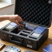HMF Sammelkarten Aufbewahrungsbox mit 4 Fächern und 20 Trennwänden für Toploader in groß in Schwarz