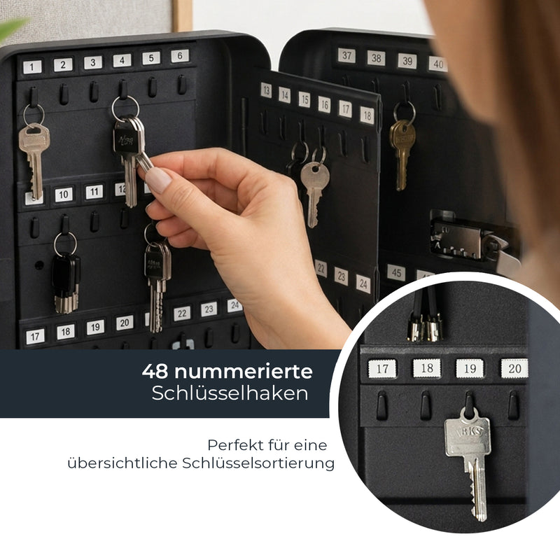 Schlüsselkasten mit 48 Haken von HMF in Schwarz