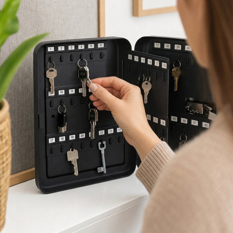 Schlüsselkasten mit 48 Haken von HMF in Schwarz
