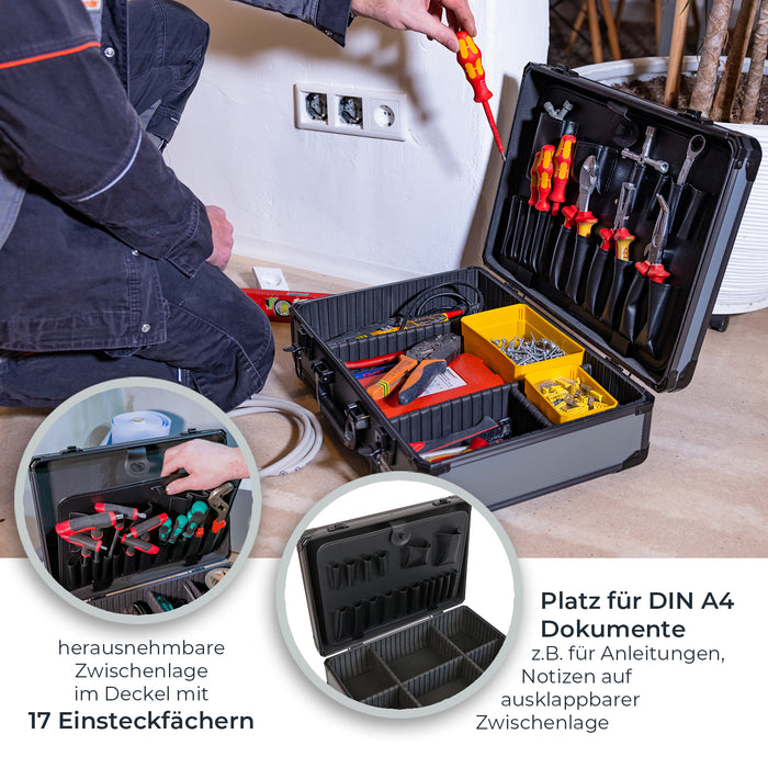 Alu Werkzeugkoffer leer, Universalkoffer, verstellbare Facheinteilung, HMF 14601-02, 46 x 15 x 33 cm