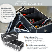 Alu Werkzeugkoffer mit 2 Etagen und verstellbare Facheinteilung von HMF