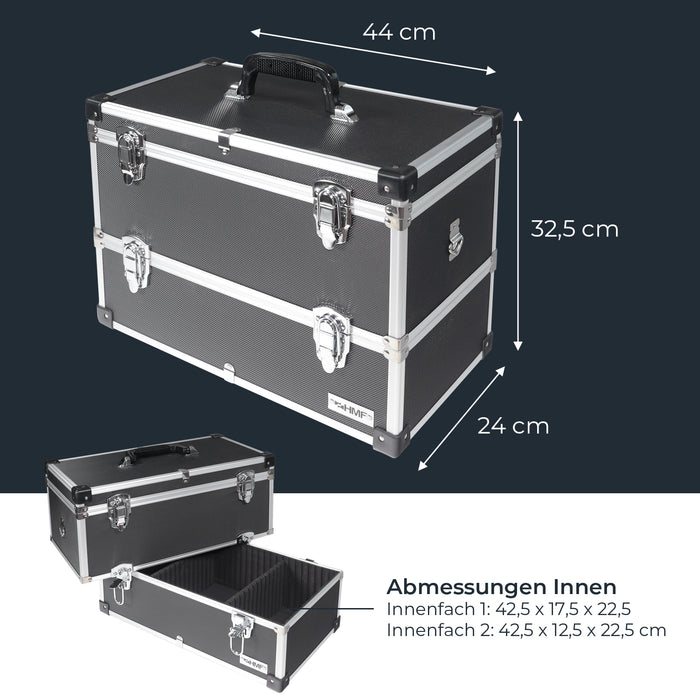 Alu Werkzeugkoffer mit 2 Etagen und verstellbare Facheinteilung von HMF
