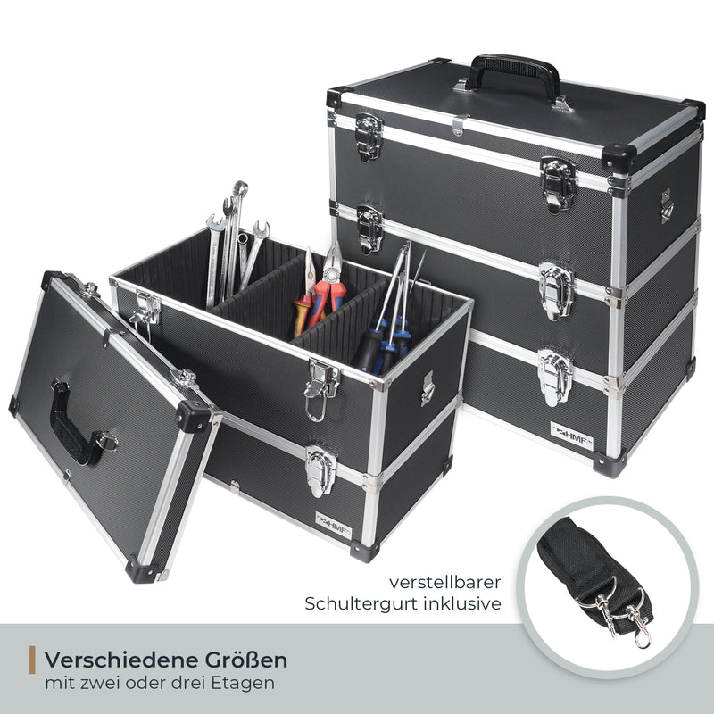 Alu Werkzeugkoffer mit 2 Etagen und verstellbare Facheinteilung von HMF