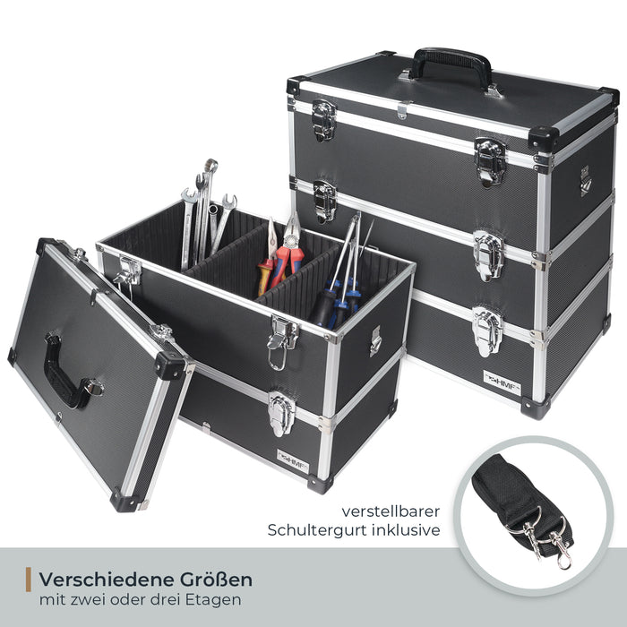 Alu Werkzeugkoffer mit 2 Etagen und verstellbare Facheinteilung von HMF