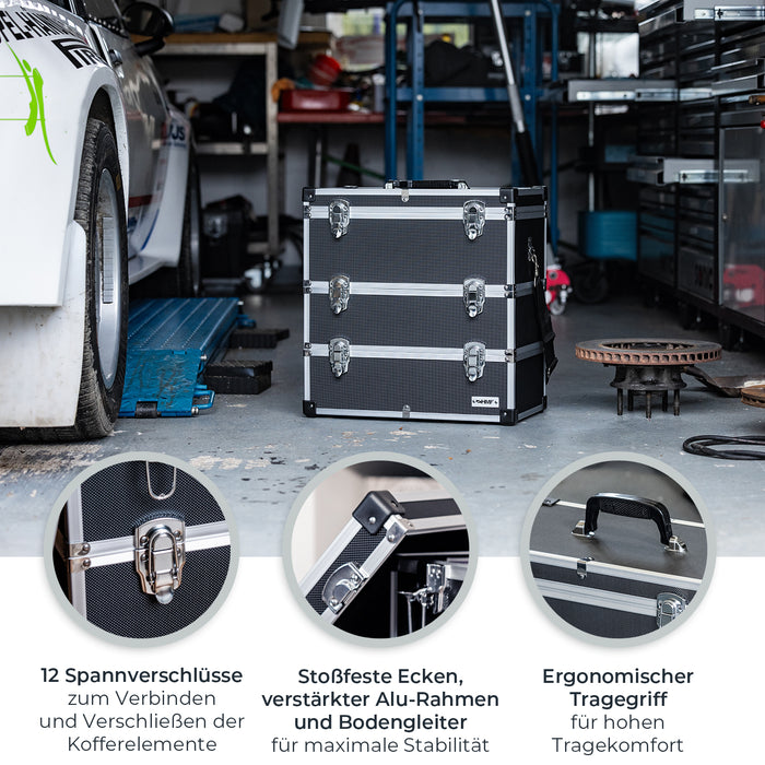 Alu Werkzeugkoffer mit 3 Etagen und verstellbare Facheinteilung von HMF