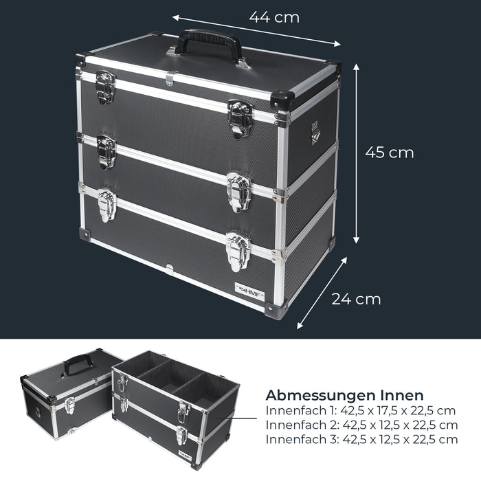 Alu Werkzeugkoffer mit 3 Etagen und verstellbare Facheinteilung von HMF