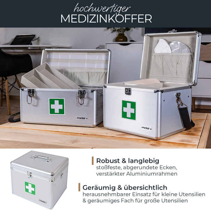 Medizinkoffer, Erste Hilfe Koffer, Aluminium, HMF 14702-09, 30 x 25 x 25 cm, Silber