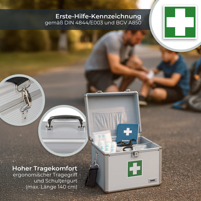 Medizinkoffer, Erste Hilfe Koffer, Aluminium, HMF 14702-09, 30 x 25 x 25 cm, Silber