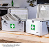 Medizinkoffer oder Erste Hilfe Koffer aus Aluminium von HMF mit den Maßen 30 x 25 x 25 cm in Silber