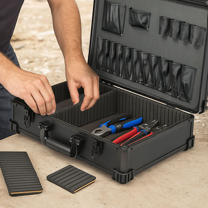 Werkzeugkoffer mit individueller Facheinteilung 15702-02, schwarz