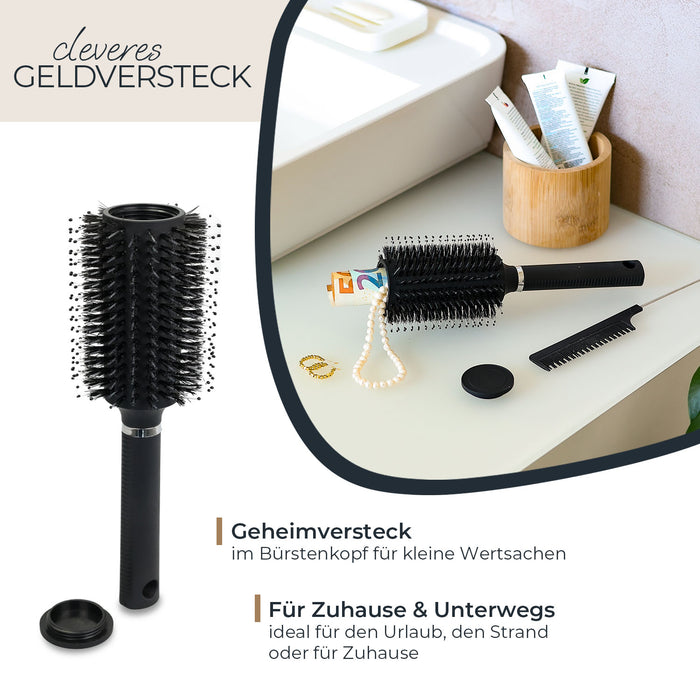 Haarbürste mit Geheimversteck von HMF, 23,5 x 8 x 8 cm, Schwarz