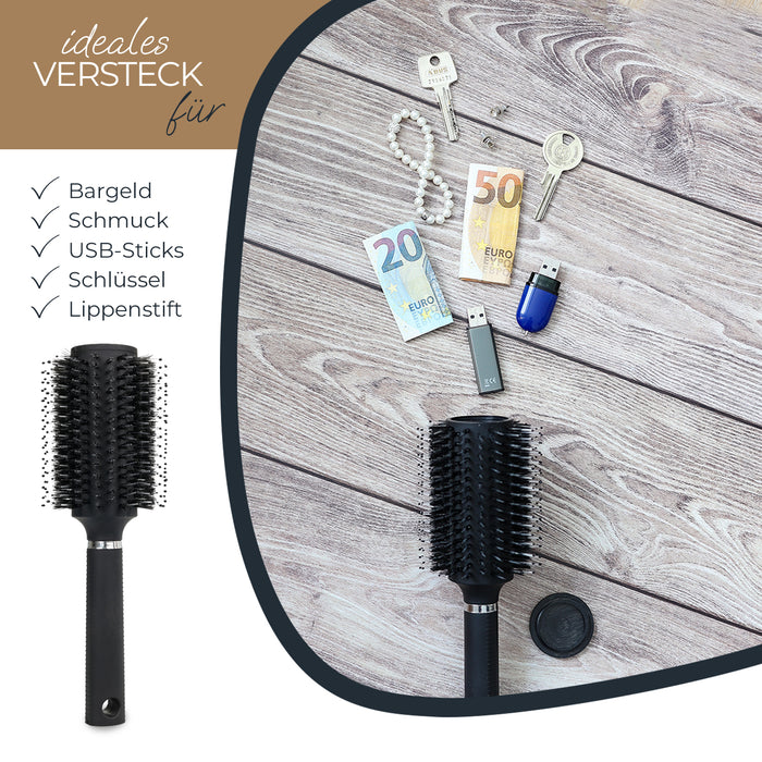 Haarbürste mit Geheimversteck von HMF, 23,5 x 8 x 8 cm, Schwarz