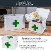Medizinbox Hausapotheke Metall HMF 1771 Weiß 22.5 x 16.5 x 15.5 cm