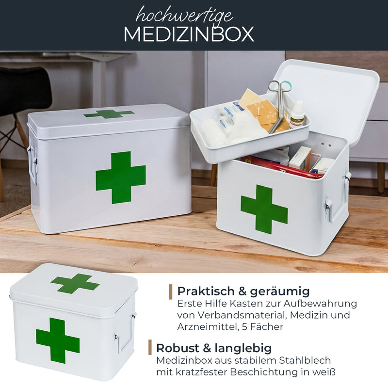 Medizinbox Hausapotheke Metall HMF 1771 Weiß 22.5 x 16.5 x 15.5 cm