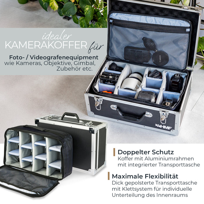 Fotokoffer oder Kamera Transportkoffer inklusive Tasche mit individuellen Trennwänden von HMF