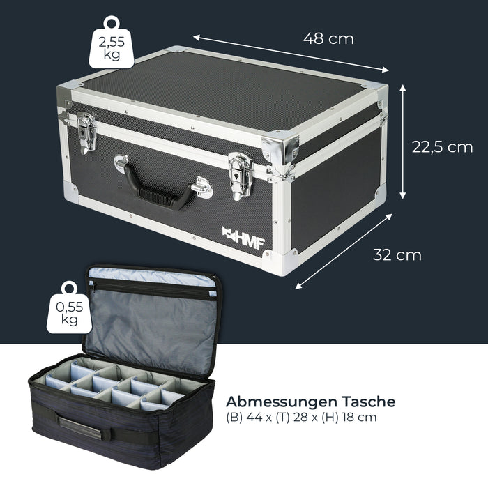 Fotokoffer oder Kamera Transportkoffer inklusive Tasche mit individuellen Trennwänden von HMF