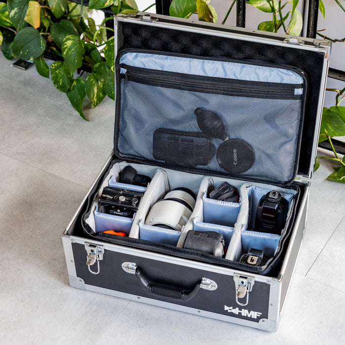 Fotokoffer oder Kamera Transportkoffer inklusive Tasche mit individuellen Trennwänden von HMF