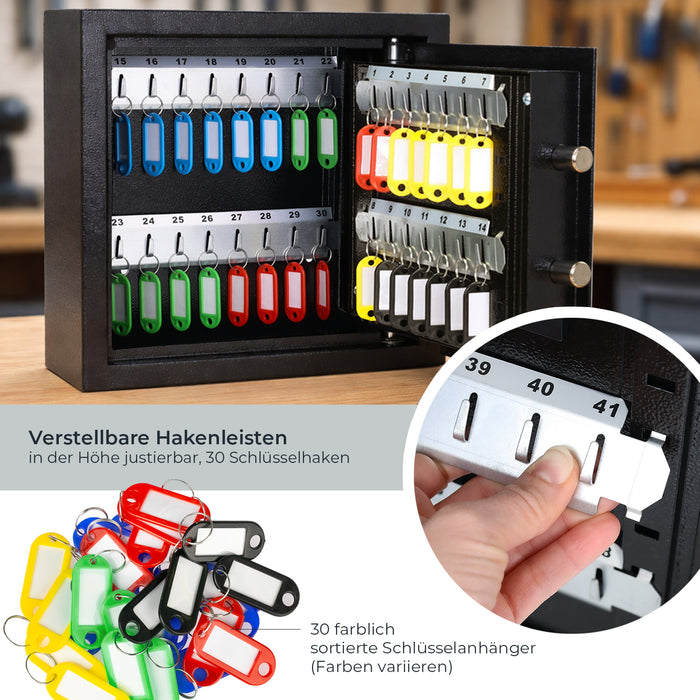 HMF Schlüsseltresor mit Elektronikschloss mit 30 Haken in Schwarz