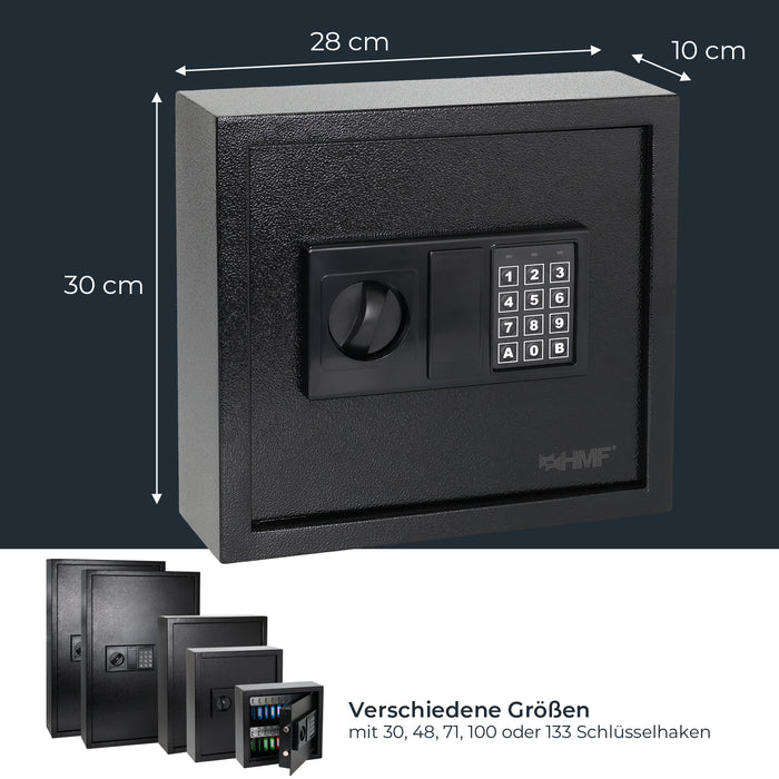 HMF Schlüsseltresor mit Elektronikschloss mit 30 Haken in Schwarz
