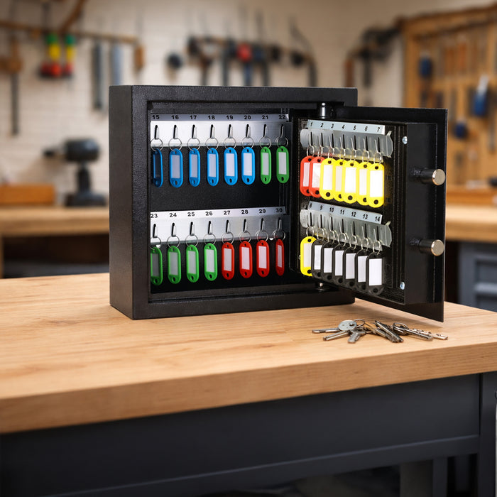 HMF Schlüsseltresor mit Elektronikschloss mit 30 Haken in Schwarz