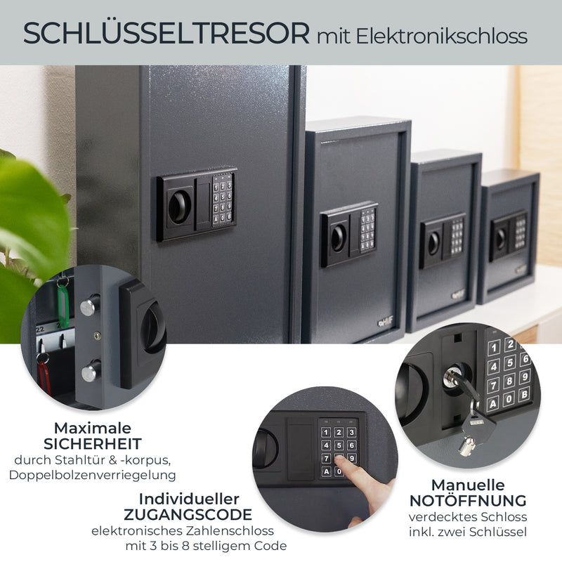 HMF Schlüsseltresor mit Elektronikschloss mit 30 Haken in Anthrazit