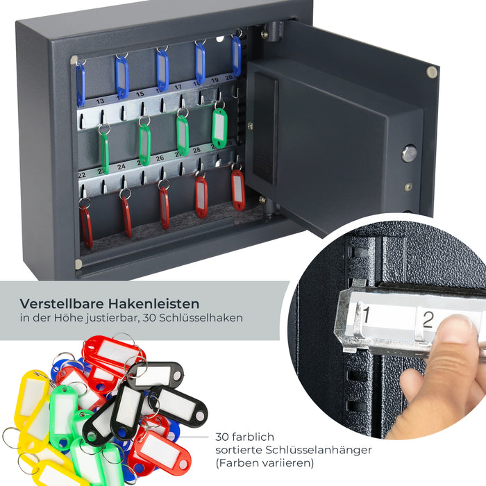 HMF Schlüsseltresor mit Elektronikschloss mit 30 Haken in Anthrazit