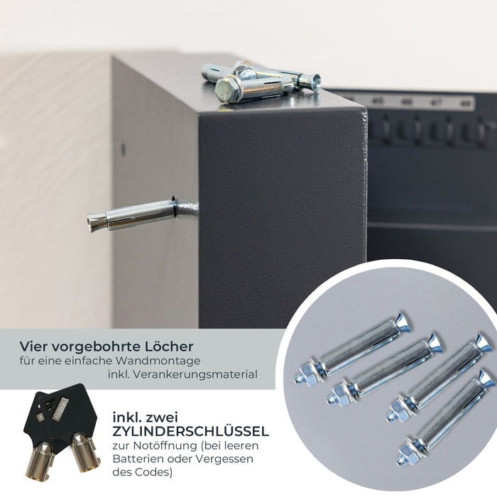 HMF Schlüsseltresor mit Elektronikschloss mit 30 Haken in Anthrazit