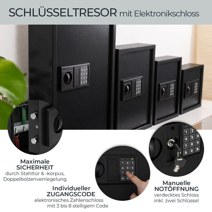HMF Schlüsseltresor mit Elektronikschloss mit 48 Haken in Schwarz