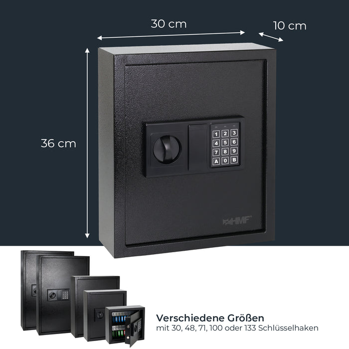 HMF Schlüsseltresor mit Elektronikschloss mit 48 Haken in Schwarz