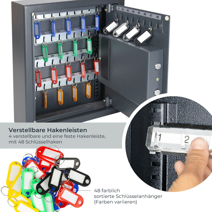 HMF Schlüsseltresor mit Elektronikschloss mit 48 Haken in Anthrazit