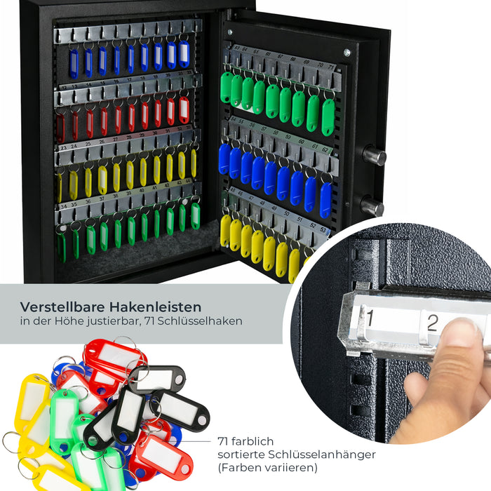 HMF Schlüsseltresor mit Elektronikschloss mit 71 Haken in Schwarz