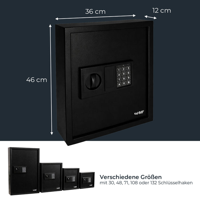 HMF Schlüsseltresor mit Elektronikschloss mit 71 Haken in Schwarz