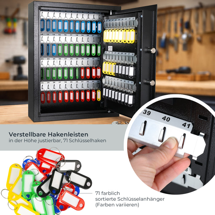 HMF Schlüsseltresor mit Elektronikschloss mit 71 Haken in Schwarz