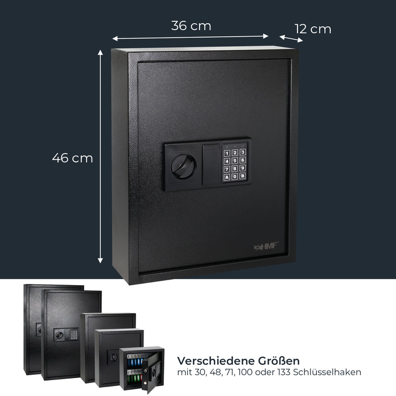 HMF Schlüsseltresor mit Elektronikschloss mit 71 Haken in Schwarz