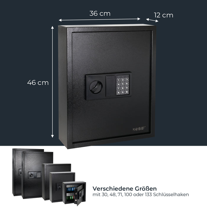 HMF Schlüsseltresor mit Elektronikschloss mit 71 Haken in Schwarz