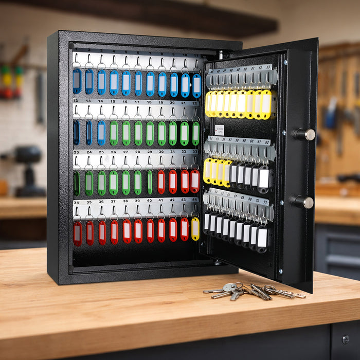 HMF Schlüsseltresor mit Elektronikschloss mit 71 Haken in Schwarz