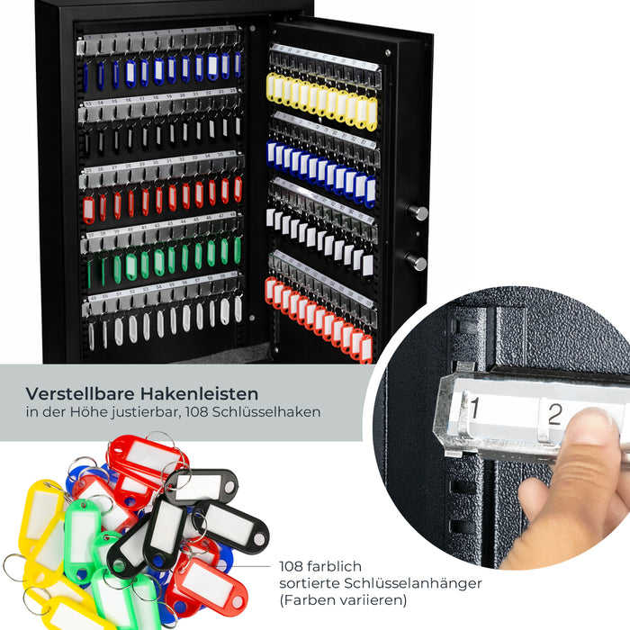 HMF Schlüsseltresor mit Elektronikschloss mit 108 Haken in Schwarz