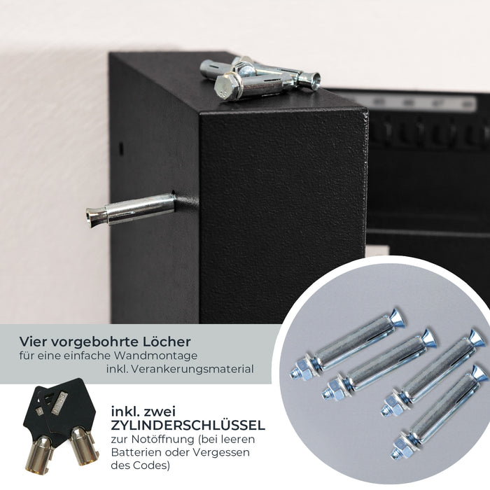 HMF Schlüsseltresor mit Elektronikschloss mit 108 Haken in Schwarz