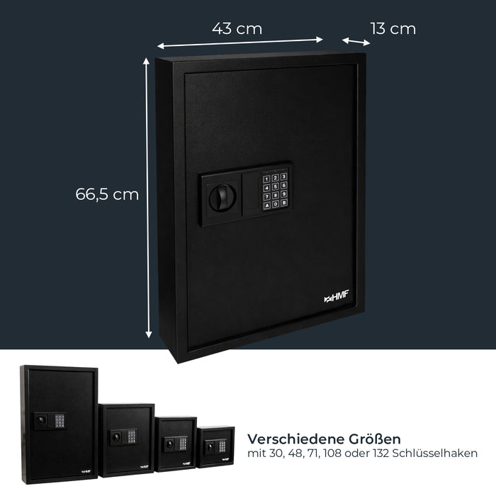 HMF Schlüsseltresor mit Elektronikschloss mit 108 Haken in Schwarz